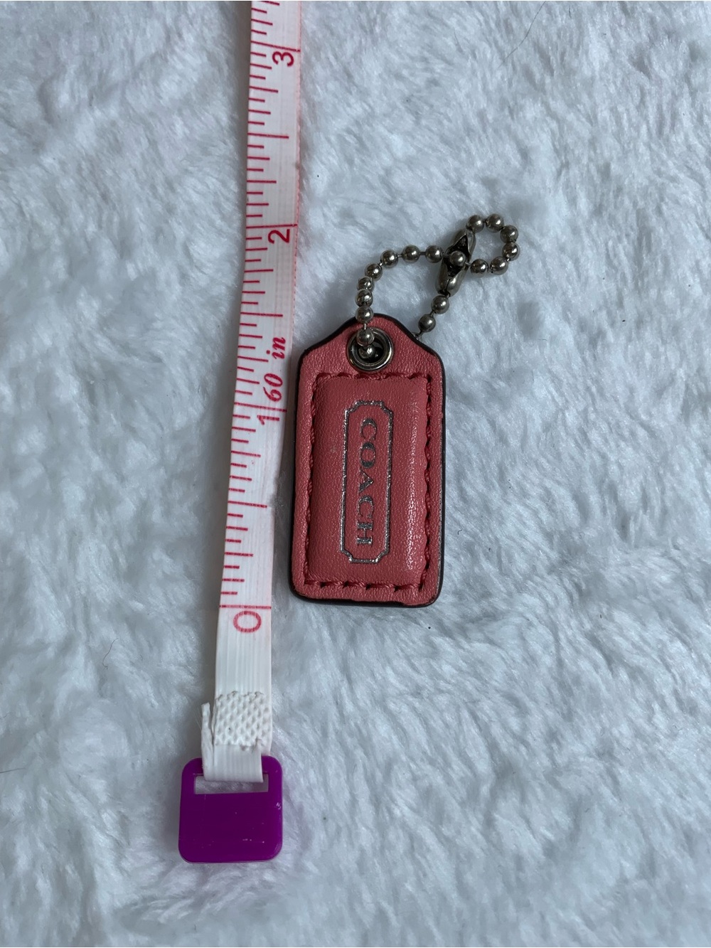 Coach Pink Leather Key & Card Holder Tag with Silver Chain